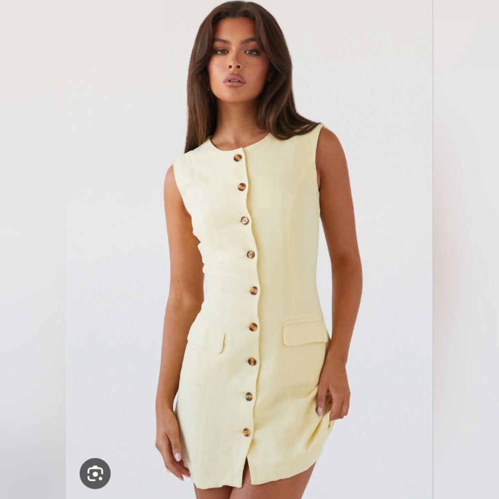 Peppermayo‎ Castello Fiore Linen Dress In Butter Yellow Size 12